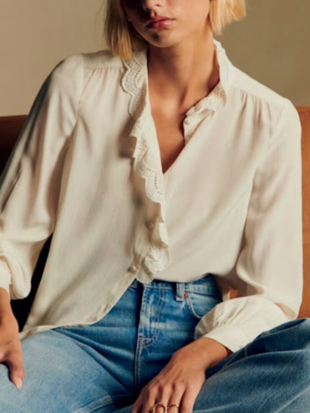 Sezane Chlo Silk Shirt Blouse FR38/US6 Ecru Ivory French Classic Causal - Picture 2 of 12